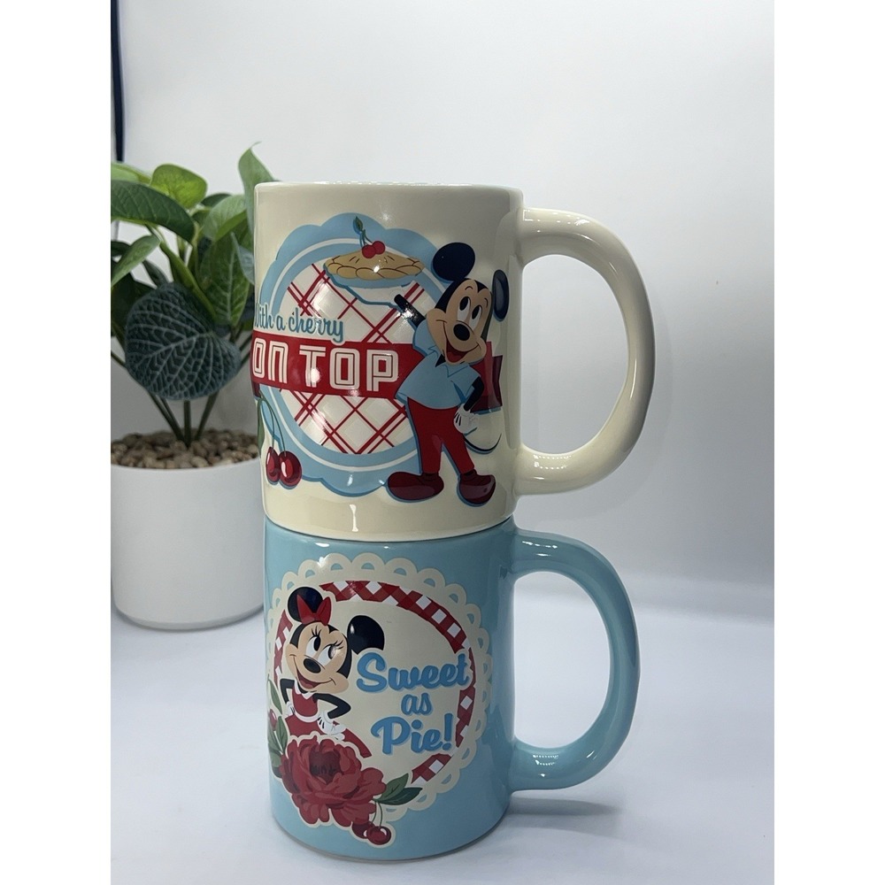 Disney Mickey and Minnie‎ Mouse Retro Mugs Sweet As Pie and With a Cherry On Top